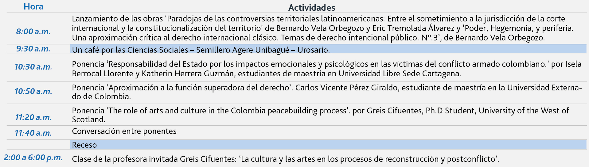 Cronográmas II Jornadas Internacionales de Investigación en Política y Derecho de la Universidad de Ibagué